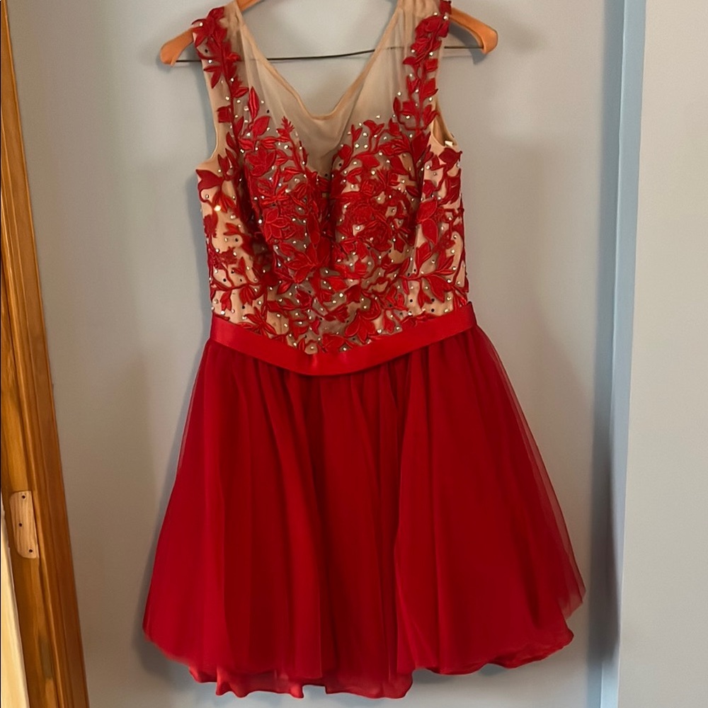 Sherri Hill Red Lace Homecoming Dress